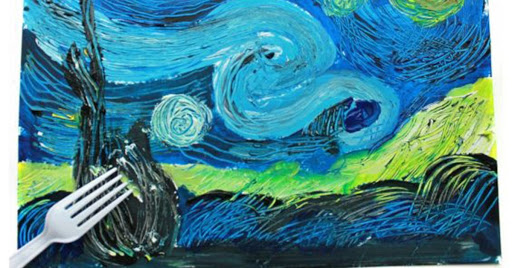 Starry Night Fork-Scraped Painting | Tiger and Tim activities for kids